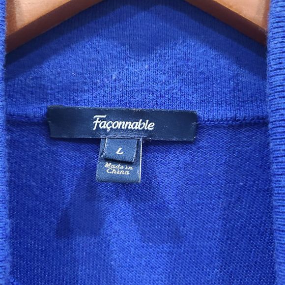 Faconnable Mens 1/4 Zip Pullover Sweater Large Blue Knit Designer Classic Preppy - Picture 6 of 11